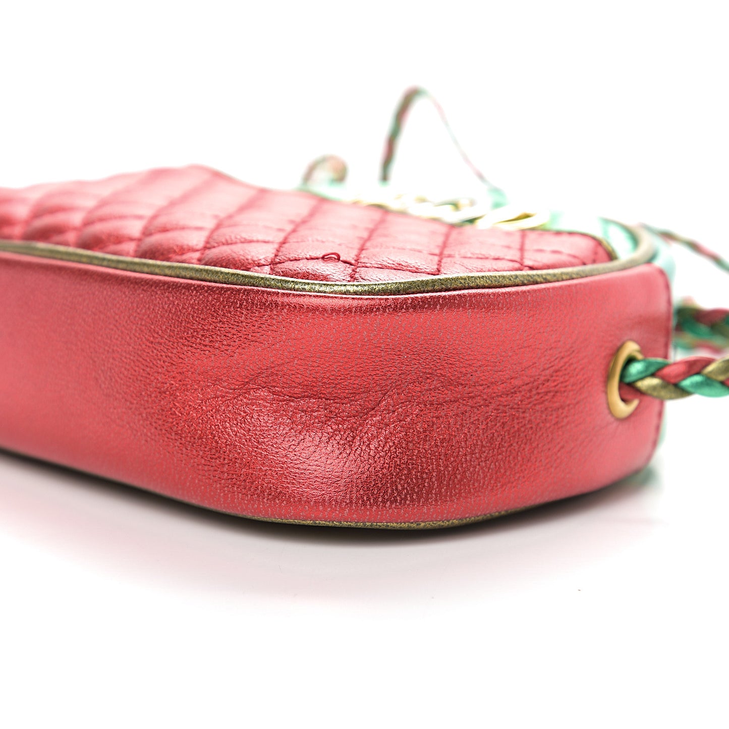 Laminated Nappa Trapuntata Mini Zumi Dome Shoulder Bag Rosso Jasmine Green Rame
