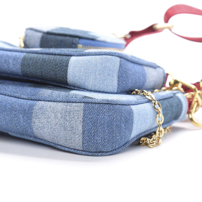 Louis Vuitton Denim Damier Monogram Patchwork Multi Pochette Accessories Blue Rouge 12 of 13