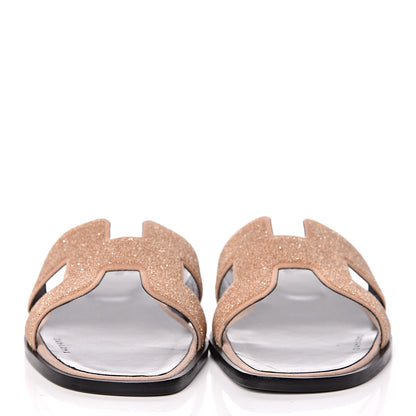 Hermes Suede Goatskin Crystal Powder Oran Sandals 38 Pale Gold Beige Pink 2 of 12
