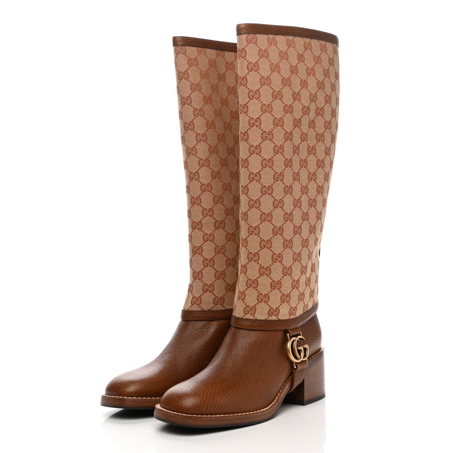 GG Monogram Calfskin Lola Tall Boots 39 Beige Ruggine Cuir