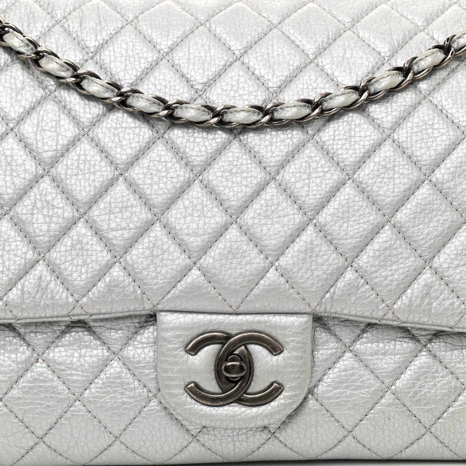 Chanel Metallic Calfskin Quilted XXL Travel Flap Bag Silver 8 of 14