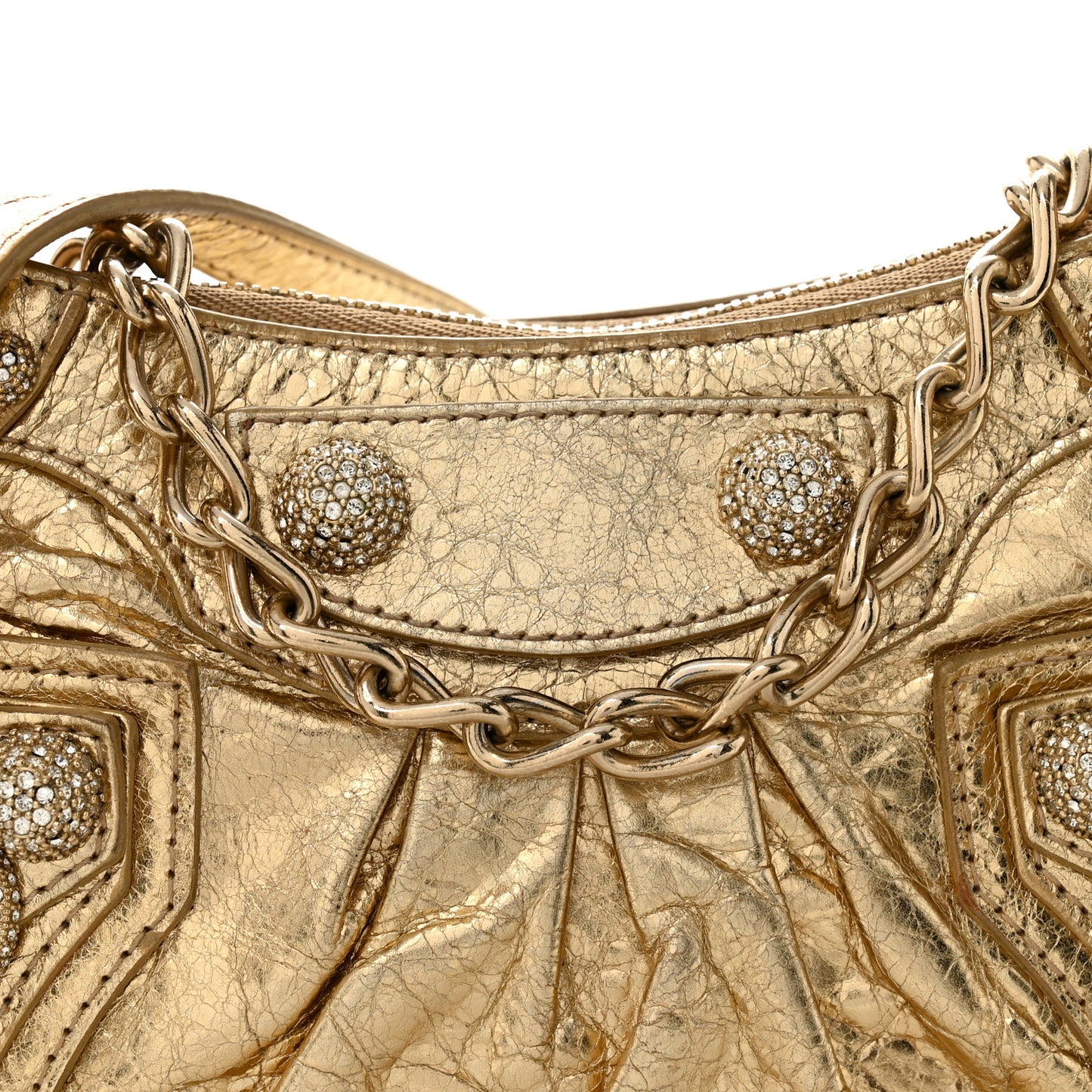 Metallic Arena Agneau Crystal Le Cagole Mini Purse With Chain Light Gold