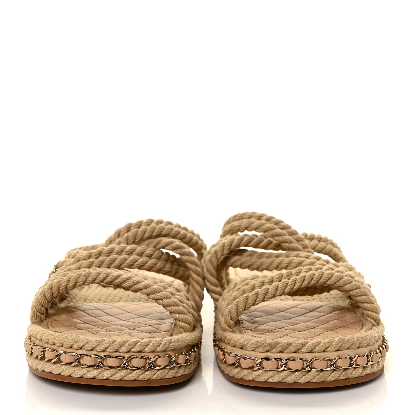 Cord Lambskin Chain Slide Sandals 39 Beige