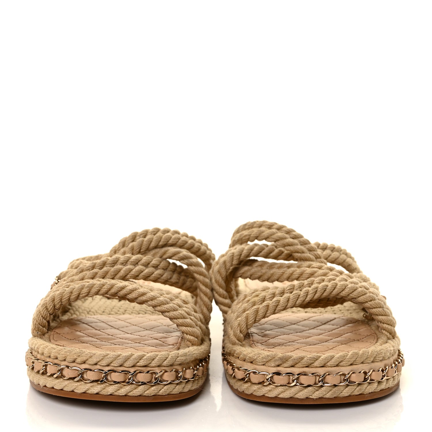 Chanel Cord Lambskin Chain Slide Sandals 39 Beige 2 of 8