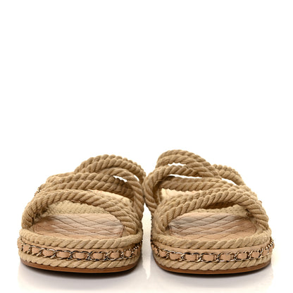 Chanel Cord Lambskin Chain Slide Sandals 39 Beige 2 of 8