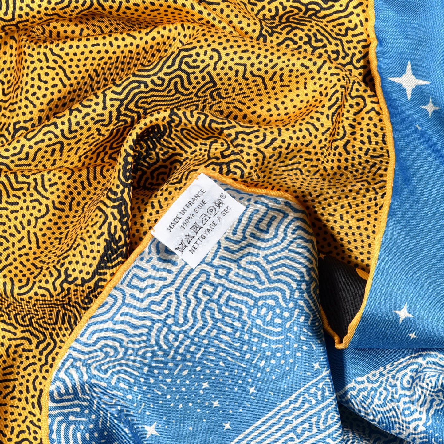 Silk Clair De Lune Double Face Scarf 90 Black Jaune D'Or Bleu
