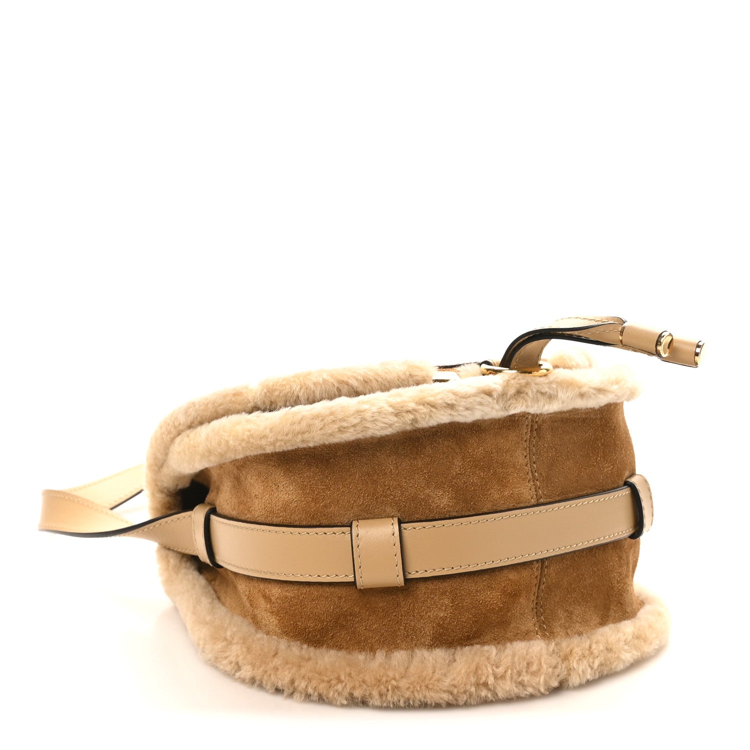 Chloe Suede Calfskin Shearling Small Marcie Saddle Bag Summery Beige 4 of 9