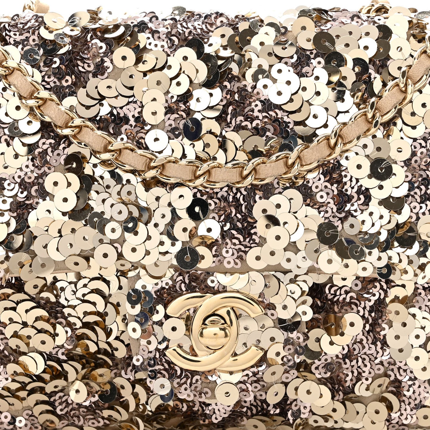 Sequin Lambskin Mini Flap Gold
