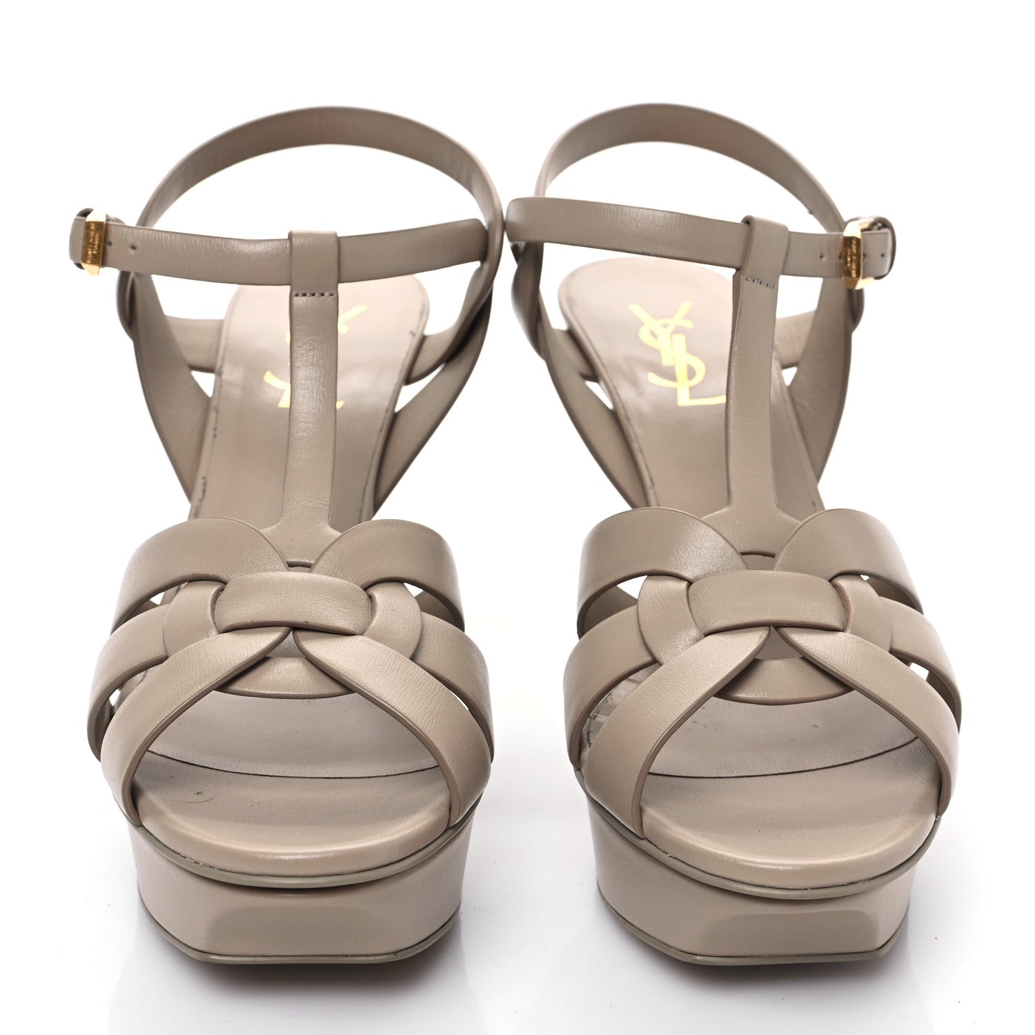 Saint Laurent Calfskin Tribute 75 Platform Sandals 38.5 Dark Beige 2 of 8