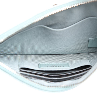 Chanel Metallic Caviar Chevron Quilted Mademoiselle Vintage Zip Pouch Light Blue 4 of 7