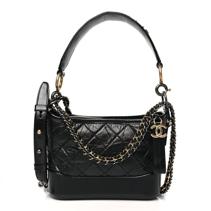 Chanel Aged Calfskin Quilted Small Gabrielle Logo Hobo Black 1 of 10