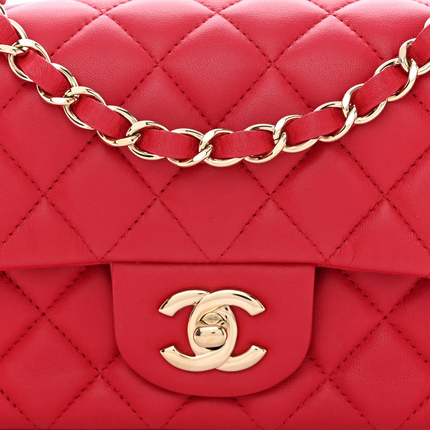 Lambskin Quilted Mini Rectangular Flap Red