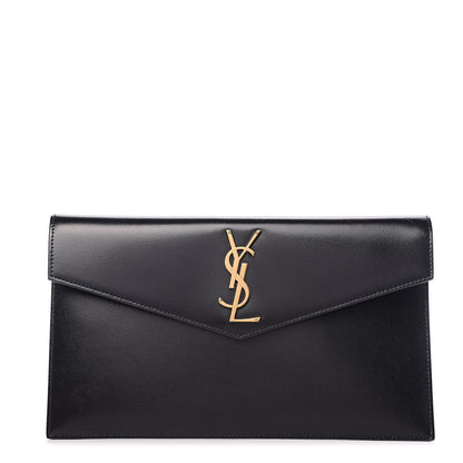 Saint Laurent Smooth Shiny Calfskin Monogram Uptown Pouch Black 1 of 6