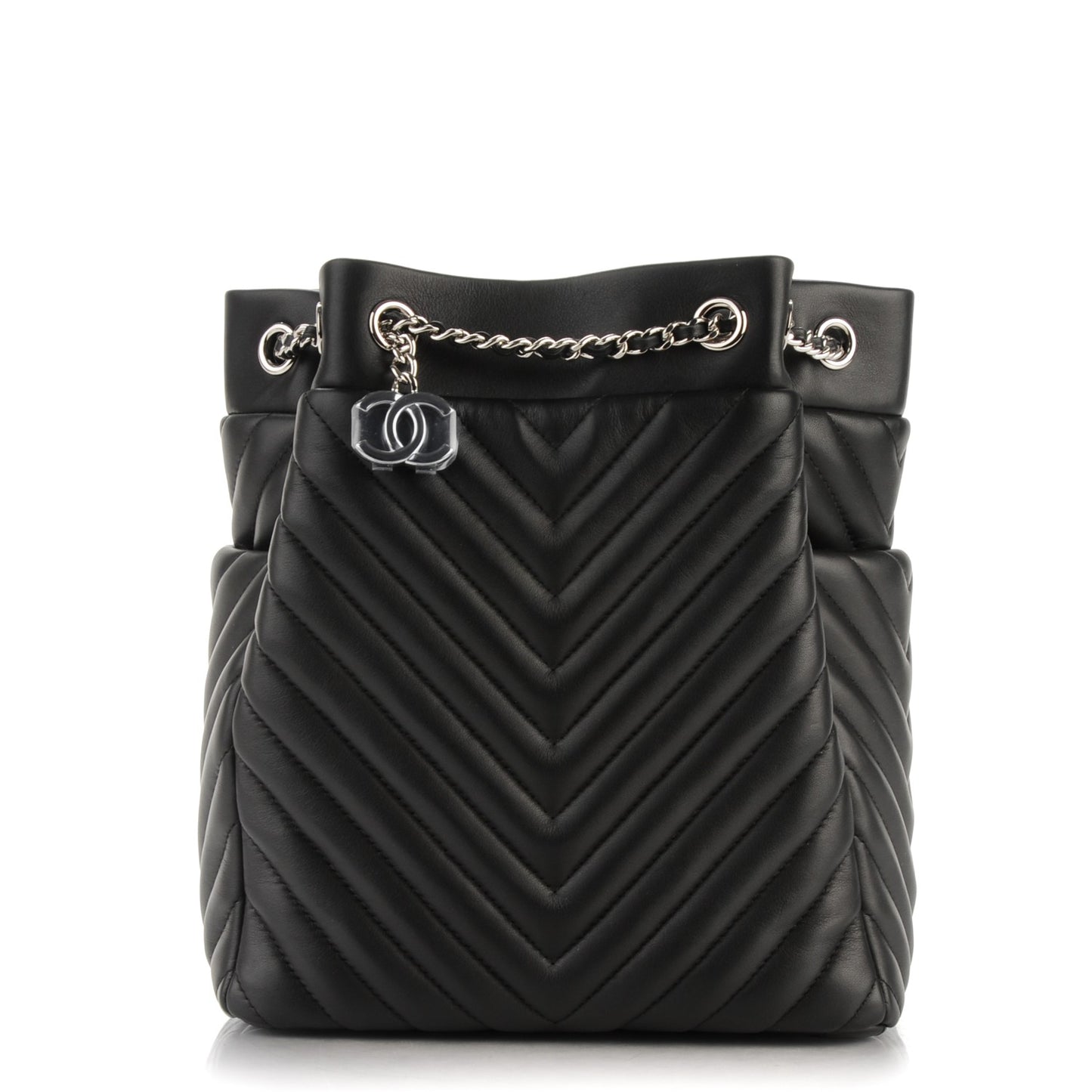 Lambskin Chevron Small Urban Spirit Drawstring Bag Black