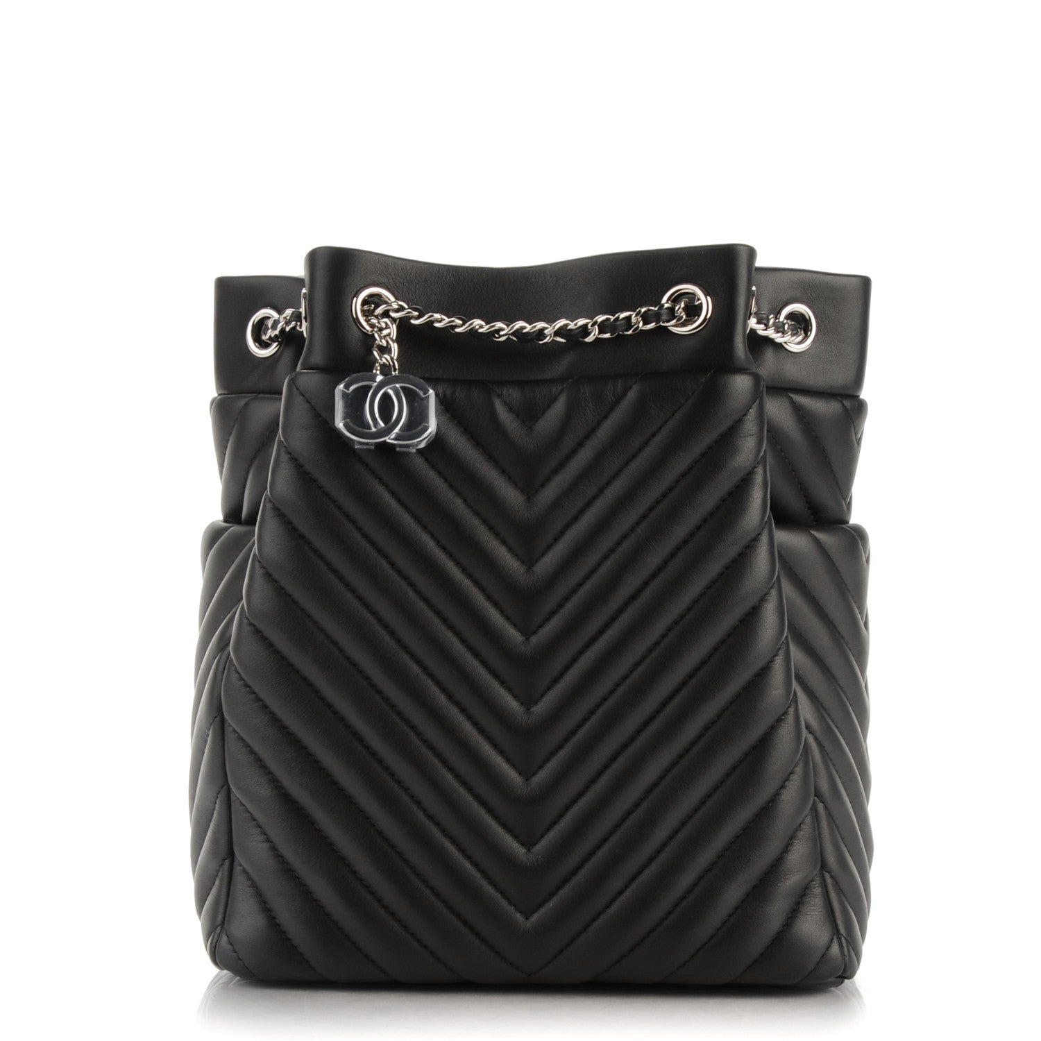 Chanel Lambskin Chevron Small Urban Spirit Drawstring Bag Black 1 of 7