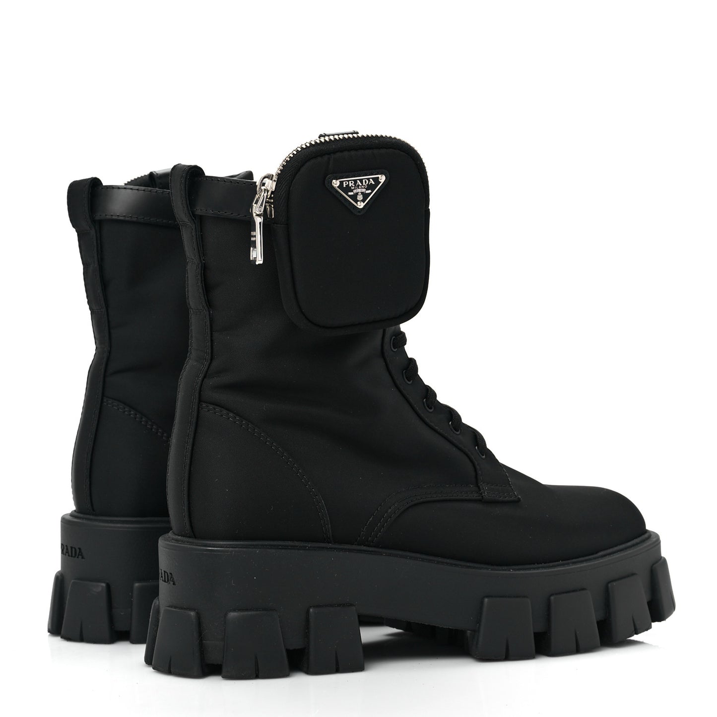 Re-Nylon Gabardine Metal Triangle Logo Monolith Pouch Pocket 55mm Boots 39 Black