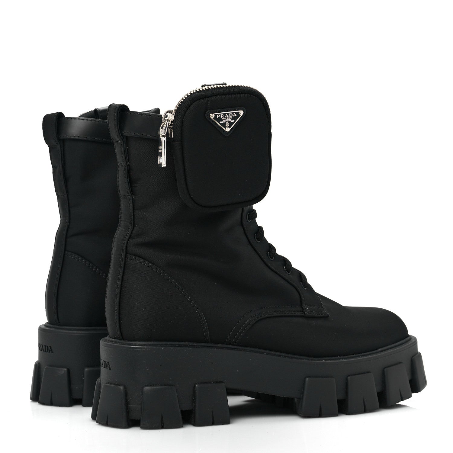 Prada Re-Nylon Gabardine Metal Triangle Logo Monolith Pouch Pocket 55mm Boots 39 Black 4 of 7
