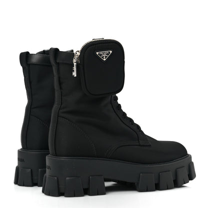 Prada Re-Nylon Gabardine Metal Triangle Logo Monolith Pouch Pocket 55mm Boots 39 Black 4 of 7