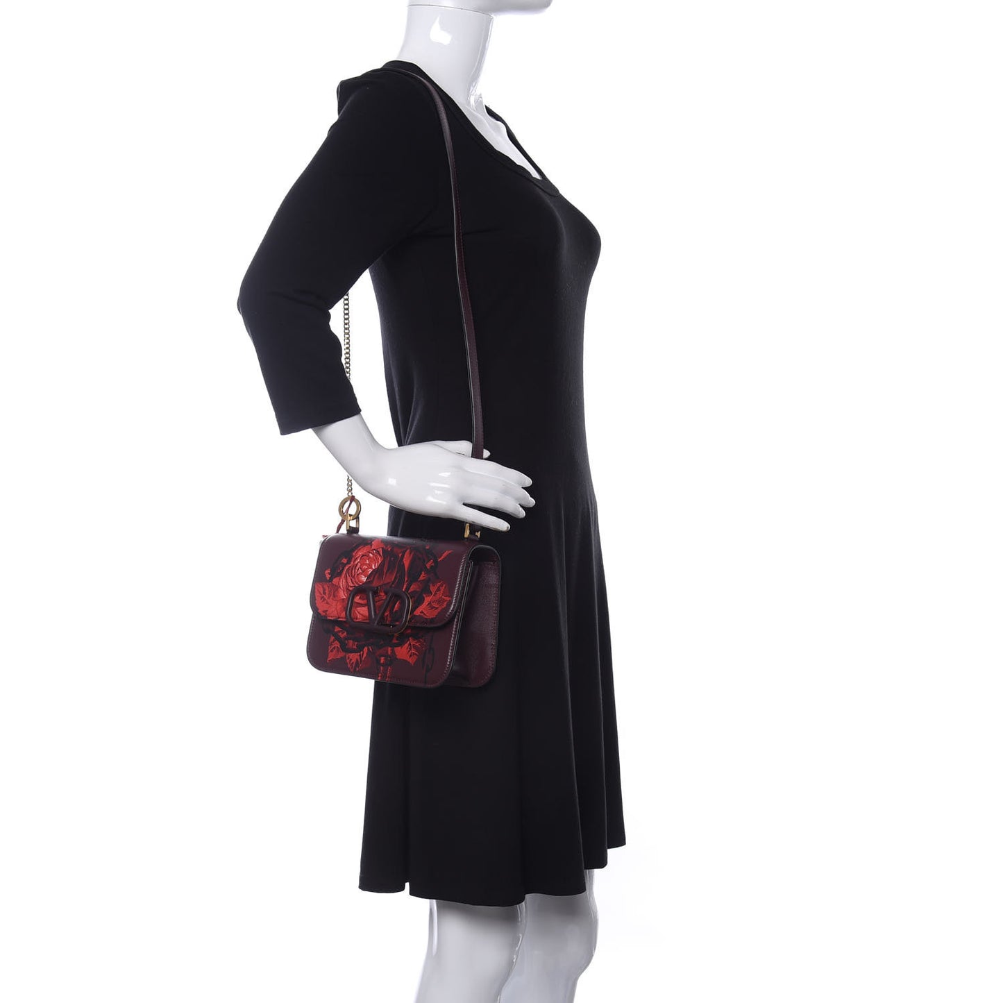 X UNDERCOVER Smooth Calfskin Rose Print Small VSling Shoulder Bag Rubin