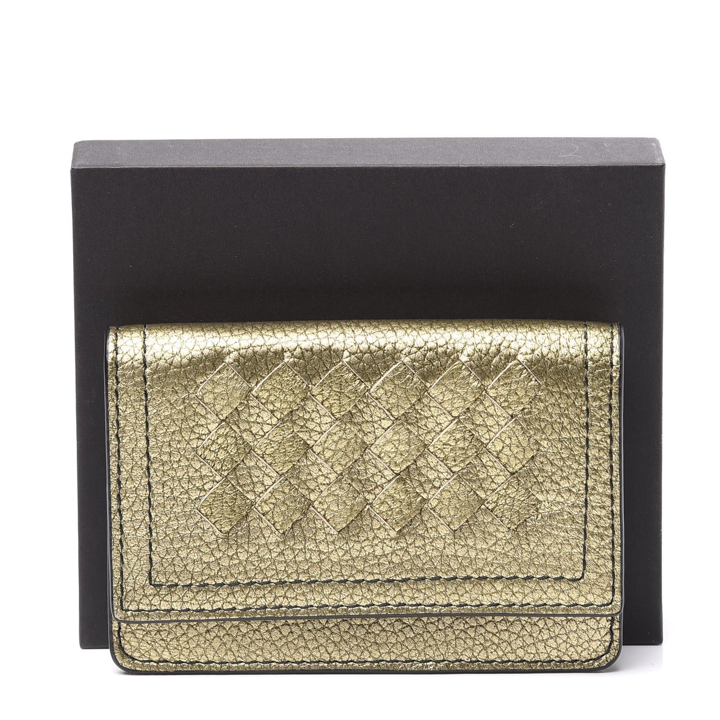 Metallic Lambskin Intrecciato Card Case Champignon