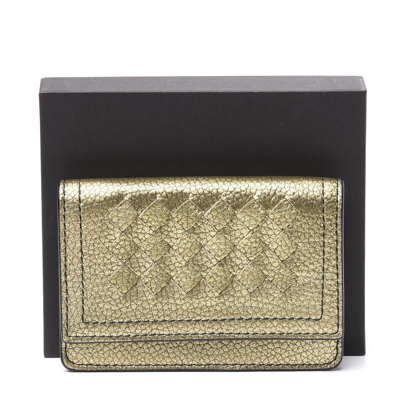 Bottega Veneta Metallic Lambskin Intrecciato Card Case Champignon 9 of 9