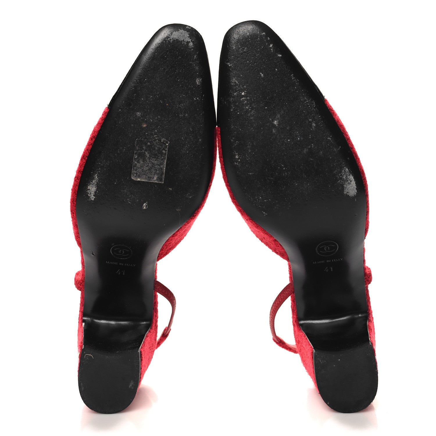 Chanel Tweed Patent Cap Toe CC Slingback Pumps 41 Red Black 6 of 10