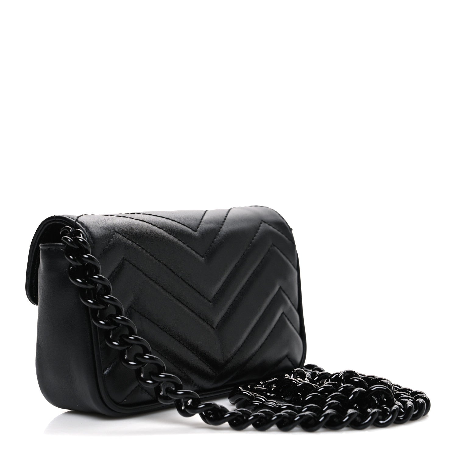 Gucci Calfskin Matelasse Monochrome GG Marmont Chain Belt Bag Black 3 of 11