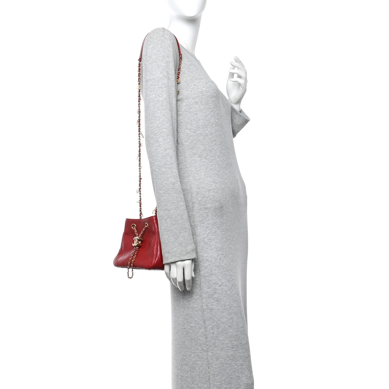 Chanel Calfskin Stitched Small Egyptian Amulet Drawstring Bag Red 2 of 10