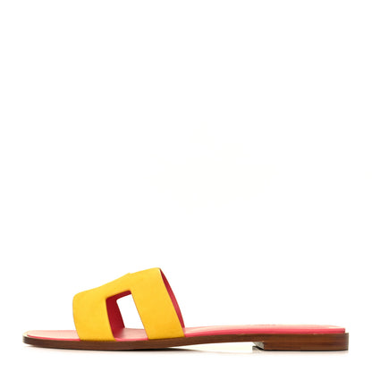 Hermes Suede Goatskin Oran Sandals 39.5 Jaune Sable 1 of 9