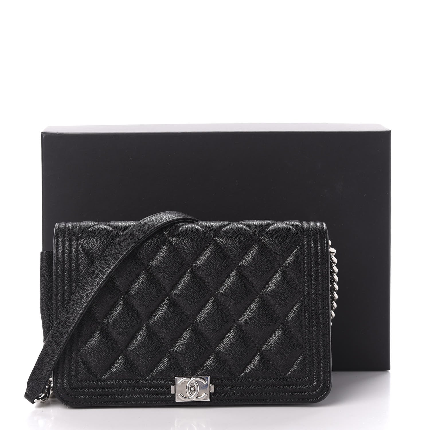 Chanel Caviar Quilted Boy Wallet On Chain WOC Black 12 of 12