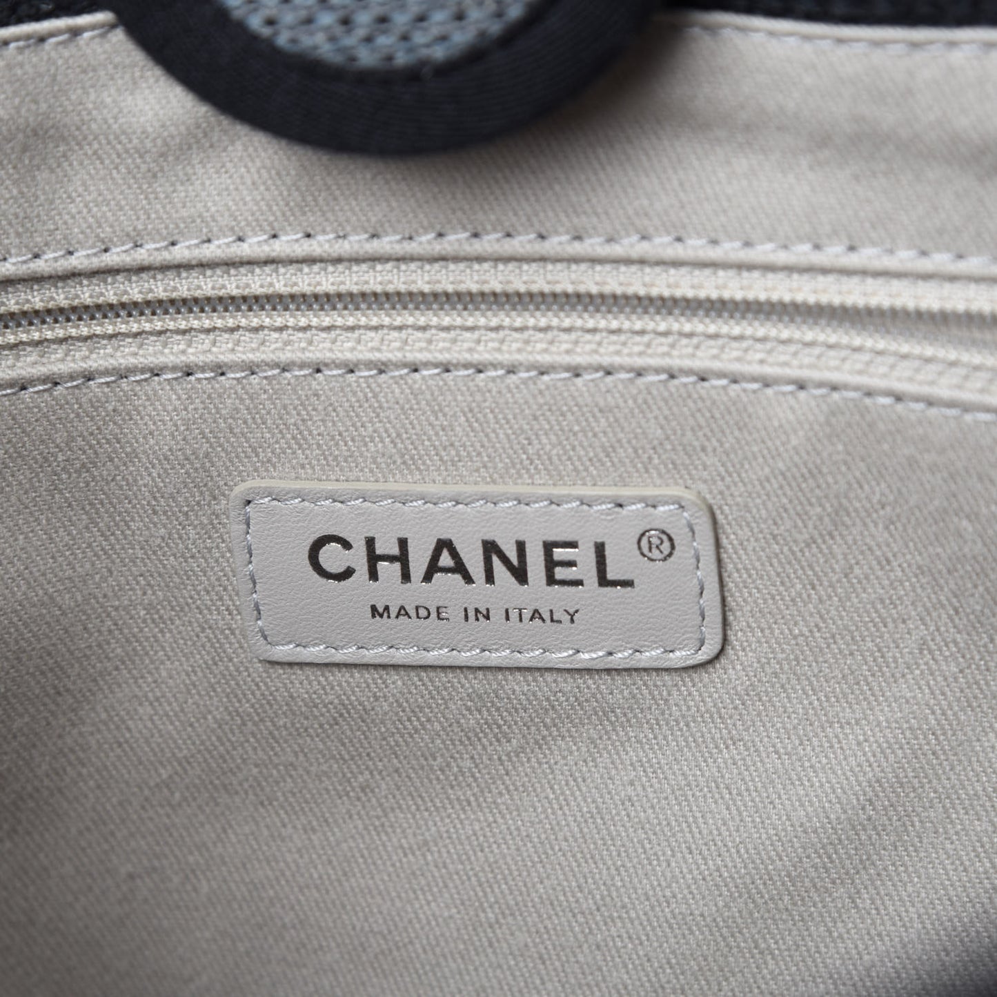 Striped Canvas Small Deauville Tote Grey Black