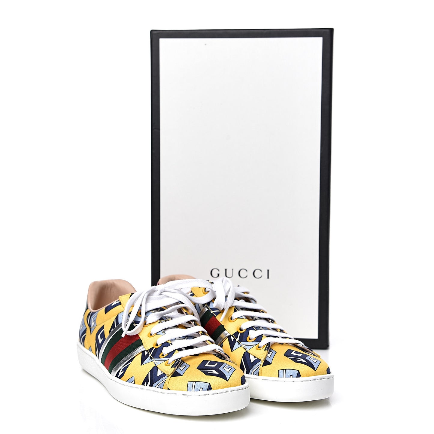 Satin Web Mini GG Wallpaper Mens Ace Sneakers 7.5 Yellow Royal Blue