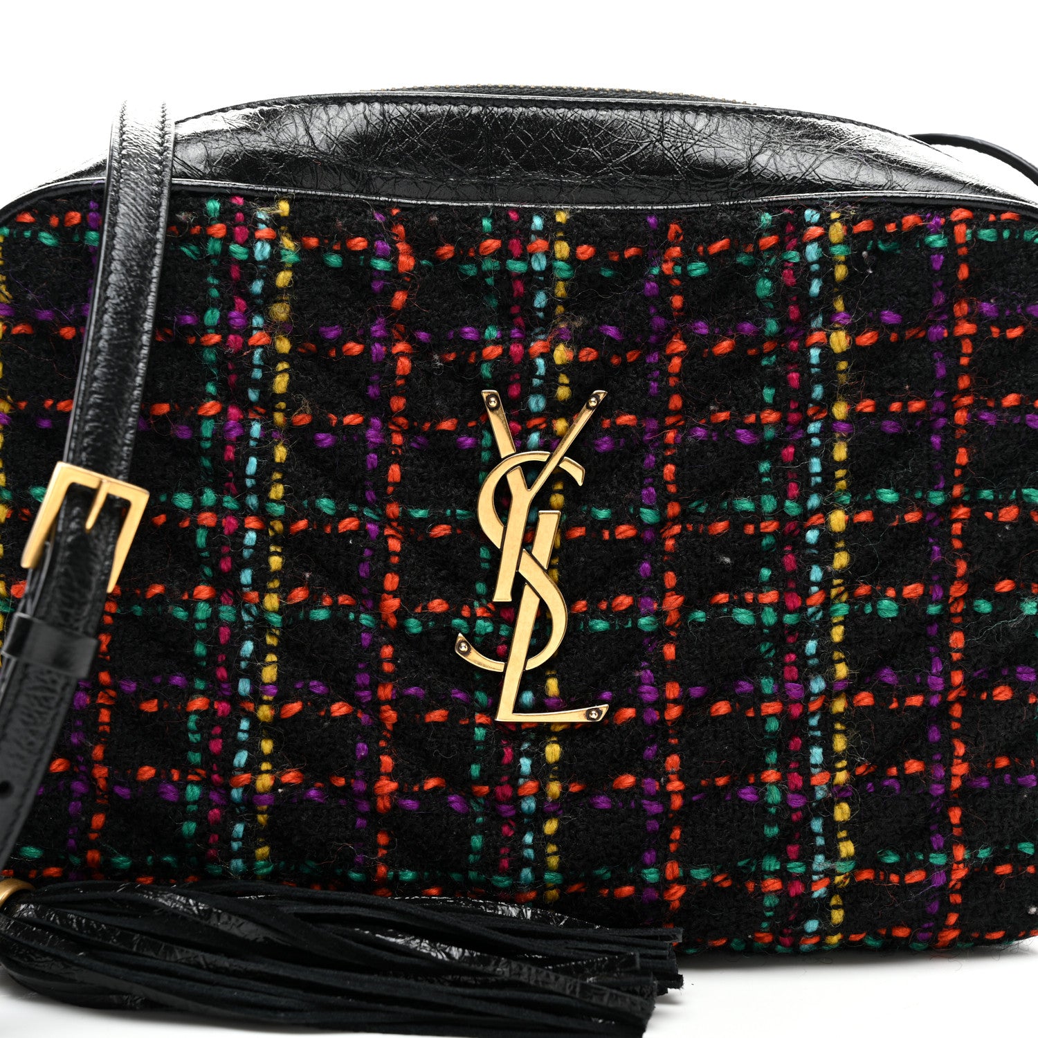 Saint Laurent Tweed Calfskin Monogram Lou Camera Bag Black 7 of 9