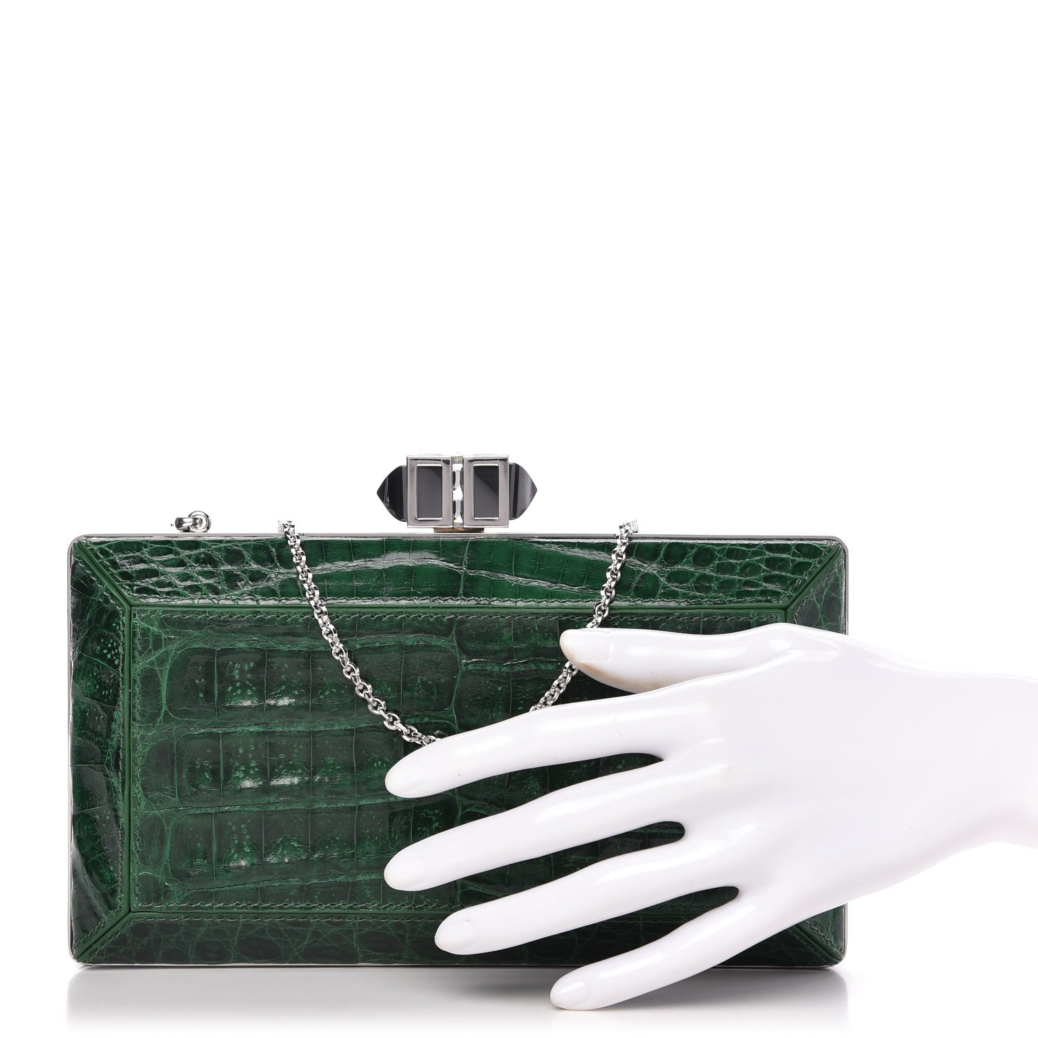Judith Leiber Crocodile Faceted Clutch Emerald 3 of 14