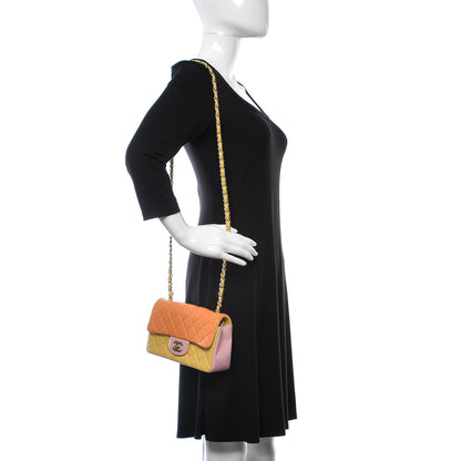 Chanel Lambskin Quilted Tri-Color Mini Rectangular Flap Orange Yellow Pink 2 of 13