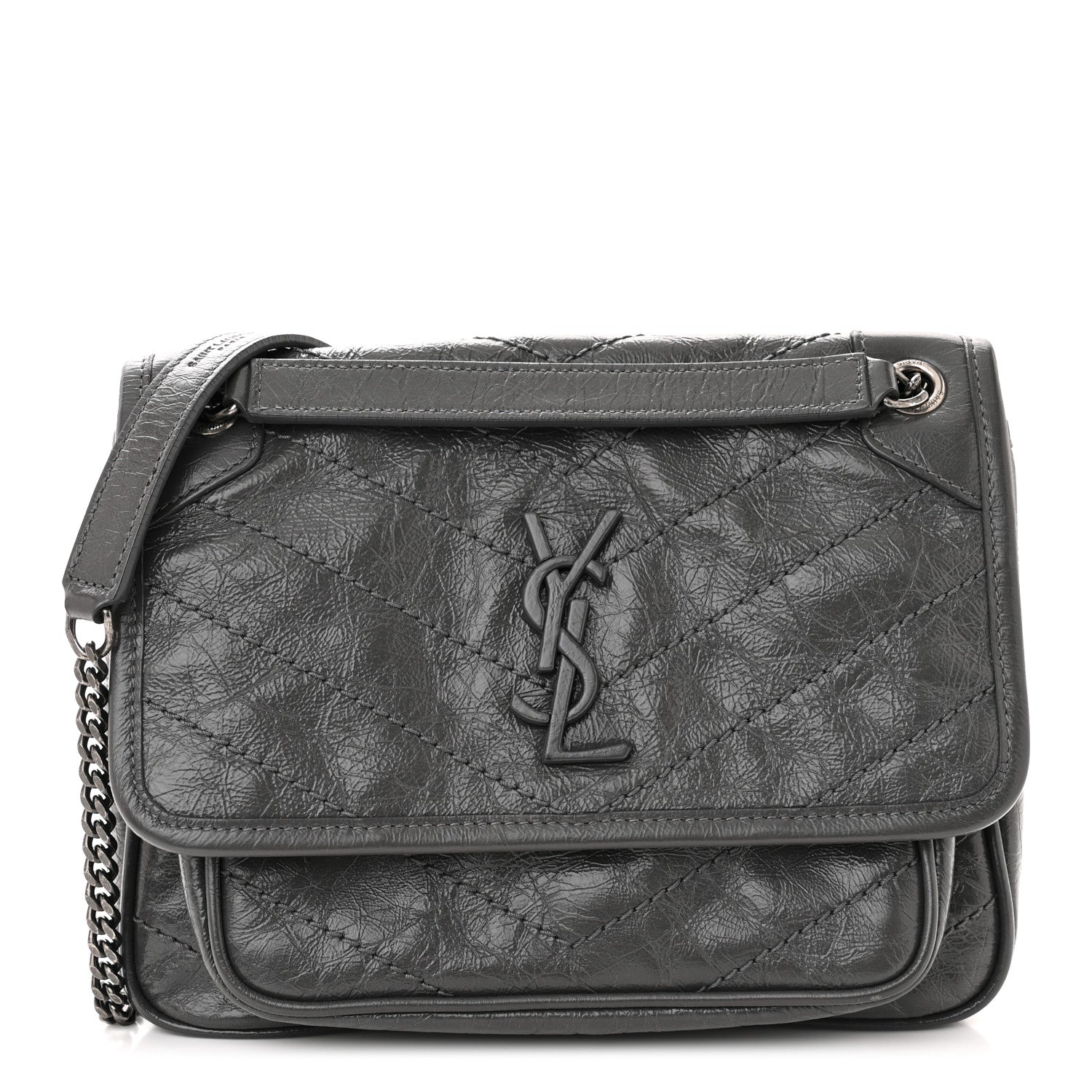 Saint Laurent Crinkled Calfskin Matelasse Monogram Baby Niki Chain Satchel Storm 1 of 10