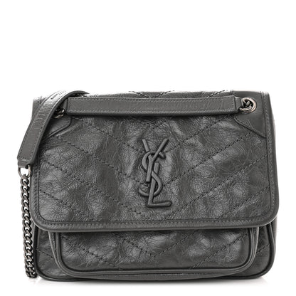 Saint Laurent Crinkled Calfskin Matelasse Monogram Baby Niki Chain Satchel Storm 1 of 10