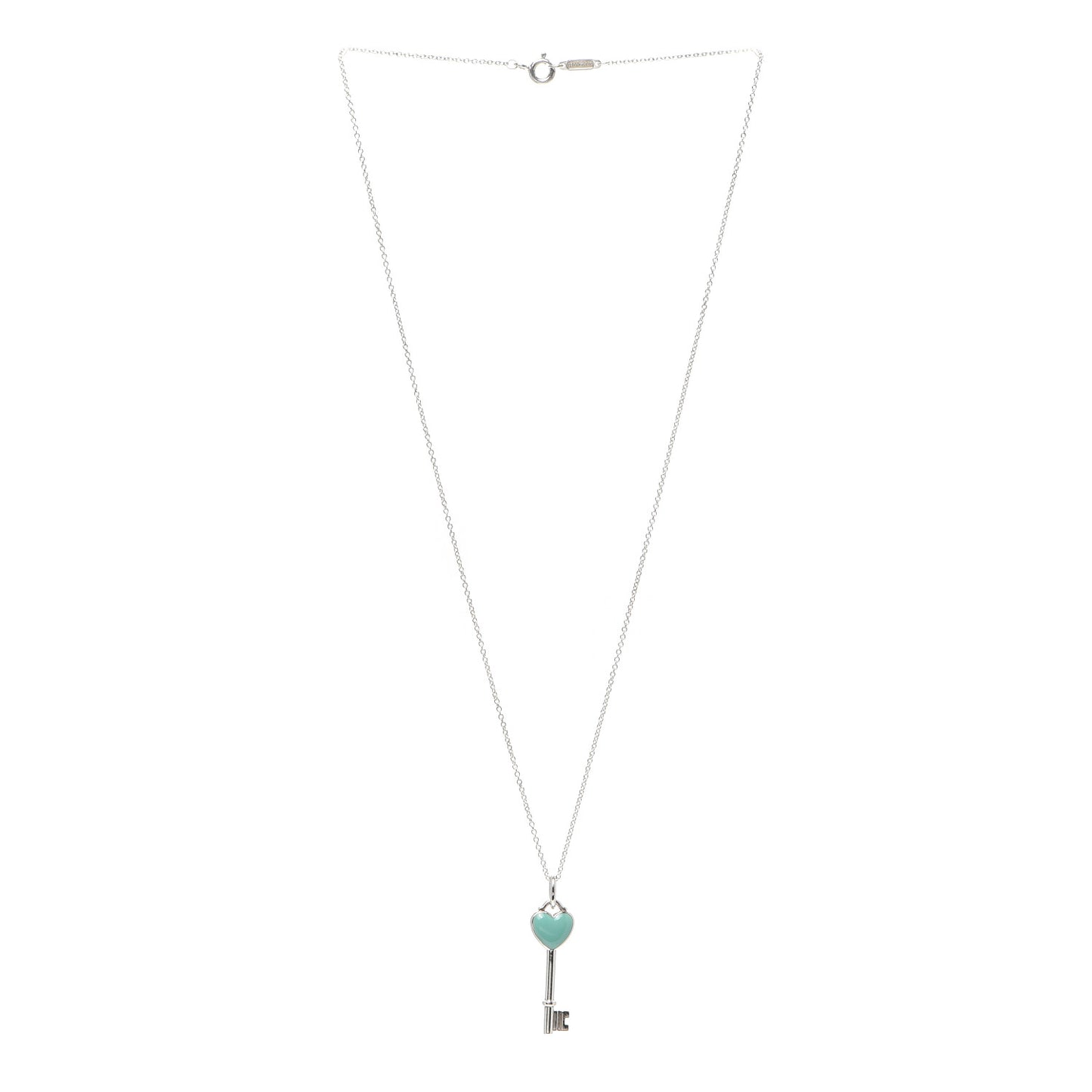 Sterling Silver Enamel Heart Key Pendant Necklace Tiffany Blue