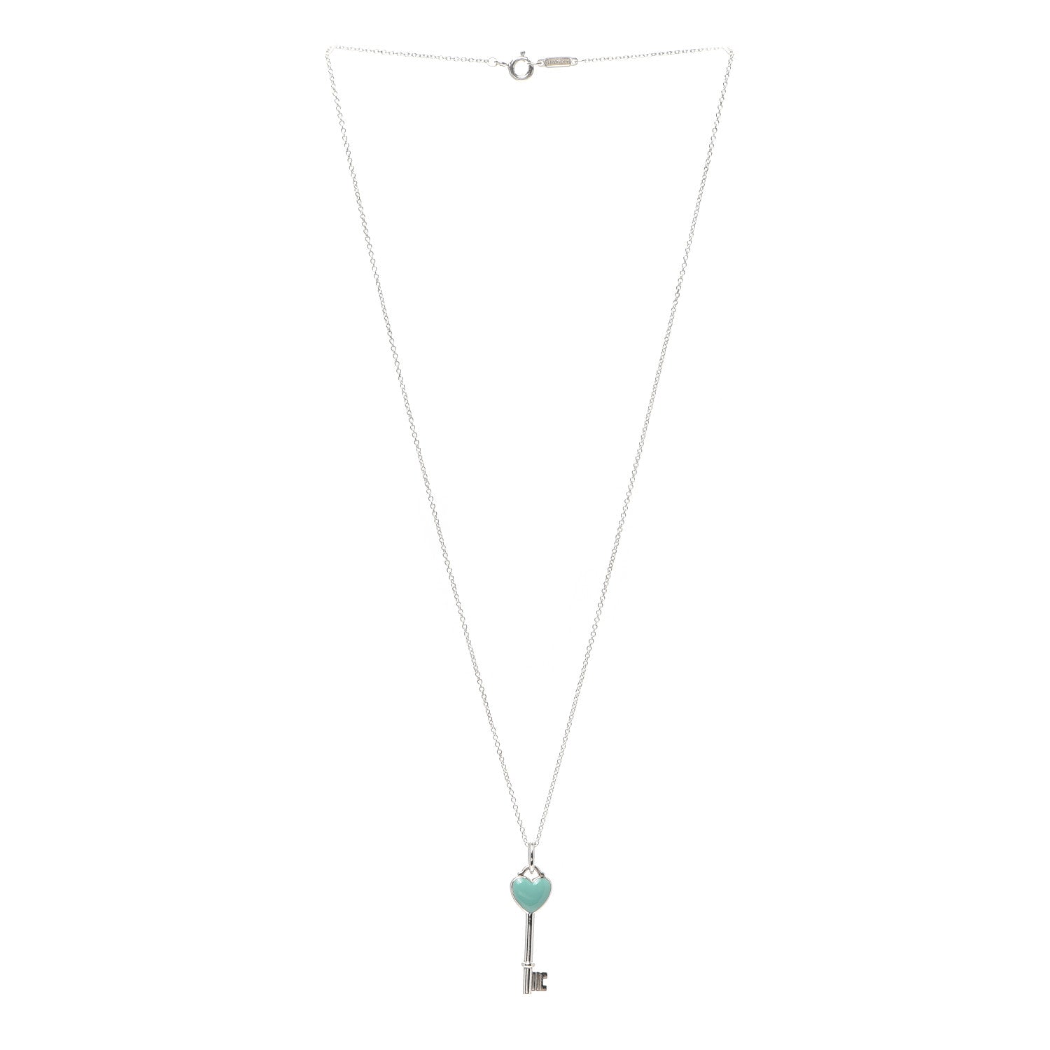 Tiffany Sterling Silver Enamel Heart Key Pendant Necklace Tiffany Blue 3 of 5