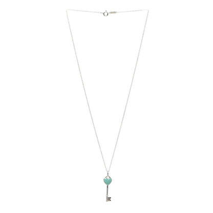 Tiffany Sterling Silver Enamel Heart Key Pendant Necklace Tiffany Blue 3 of 5