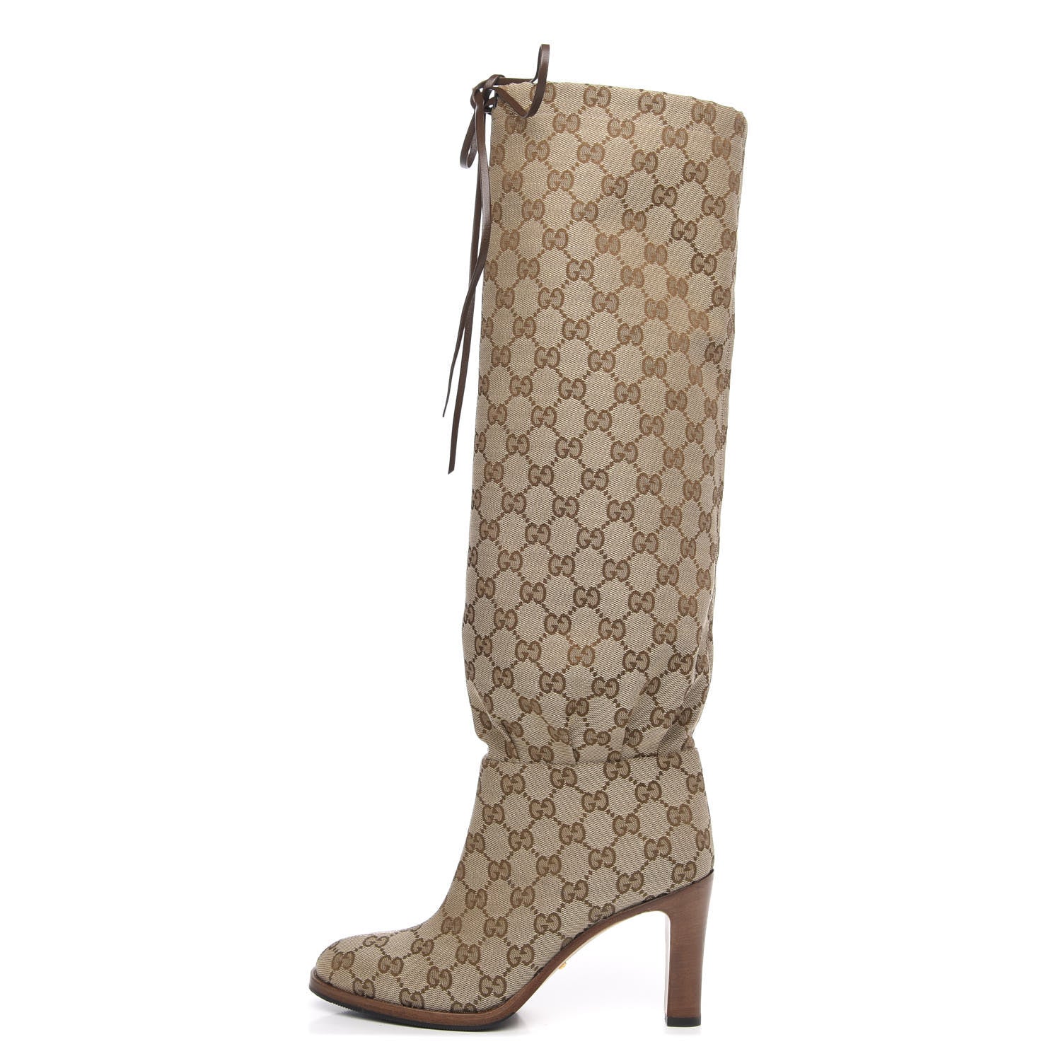 Gucci Monogram Malaga Kid Lisa Mid Heel Boots 37 Beige Ebony 1 of 7
