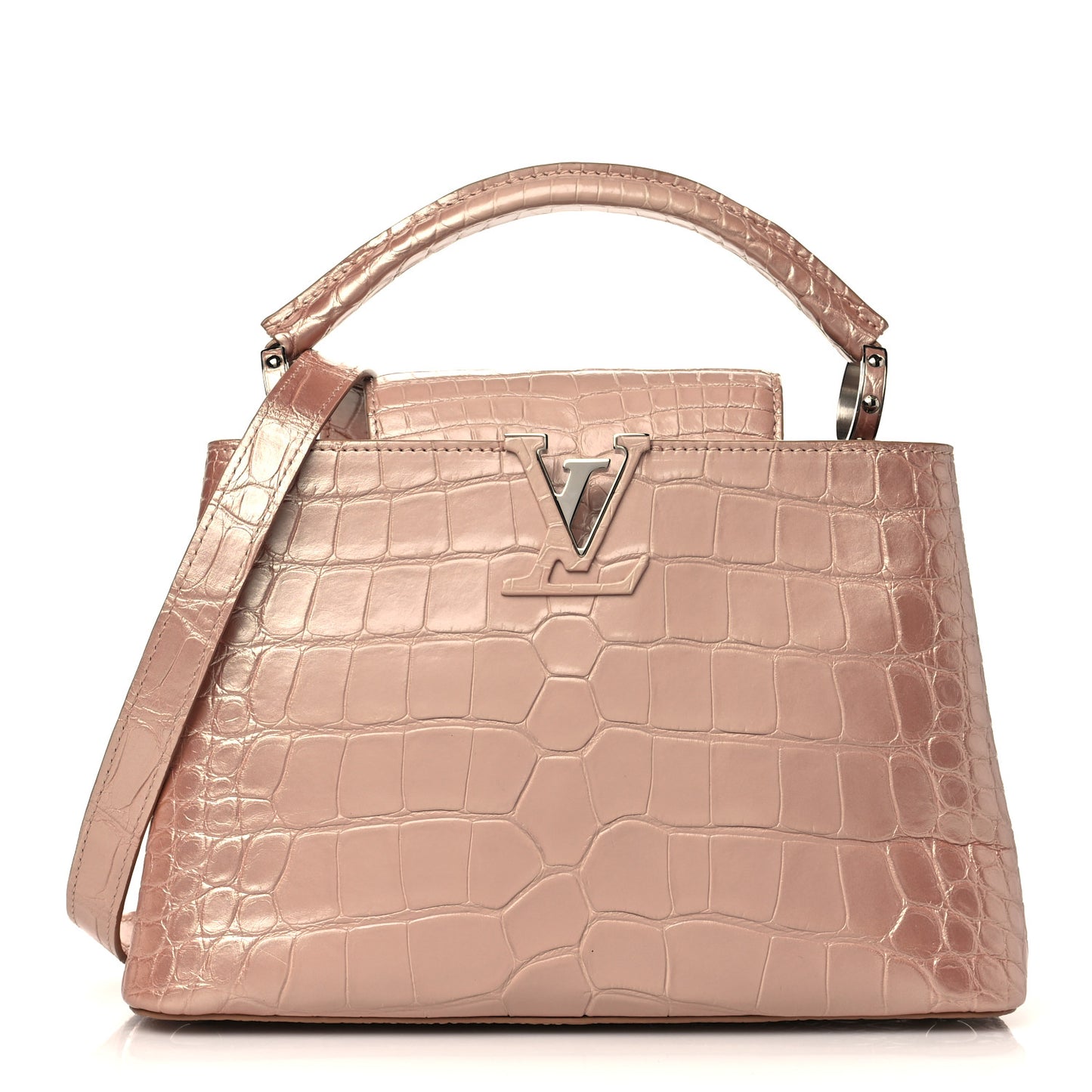 Iridescent Alligator Capucines BB Pink