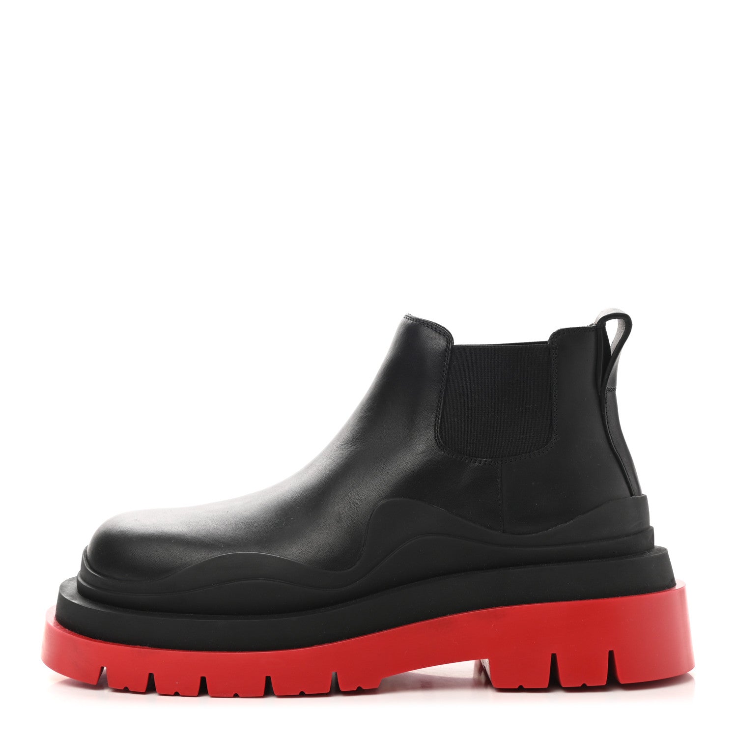 Bottega Veneta Calfskin Womens The Tire Cropped Chelsea Boots 37 Black Bright Red 1 of 7