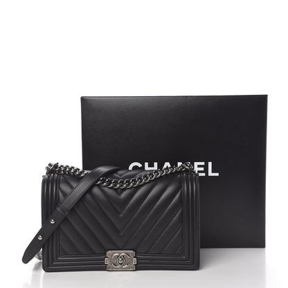 Chanel Calfskin Chevron Quilted New Medium Boy Flap Black 14 of 14