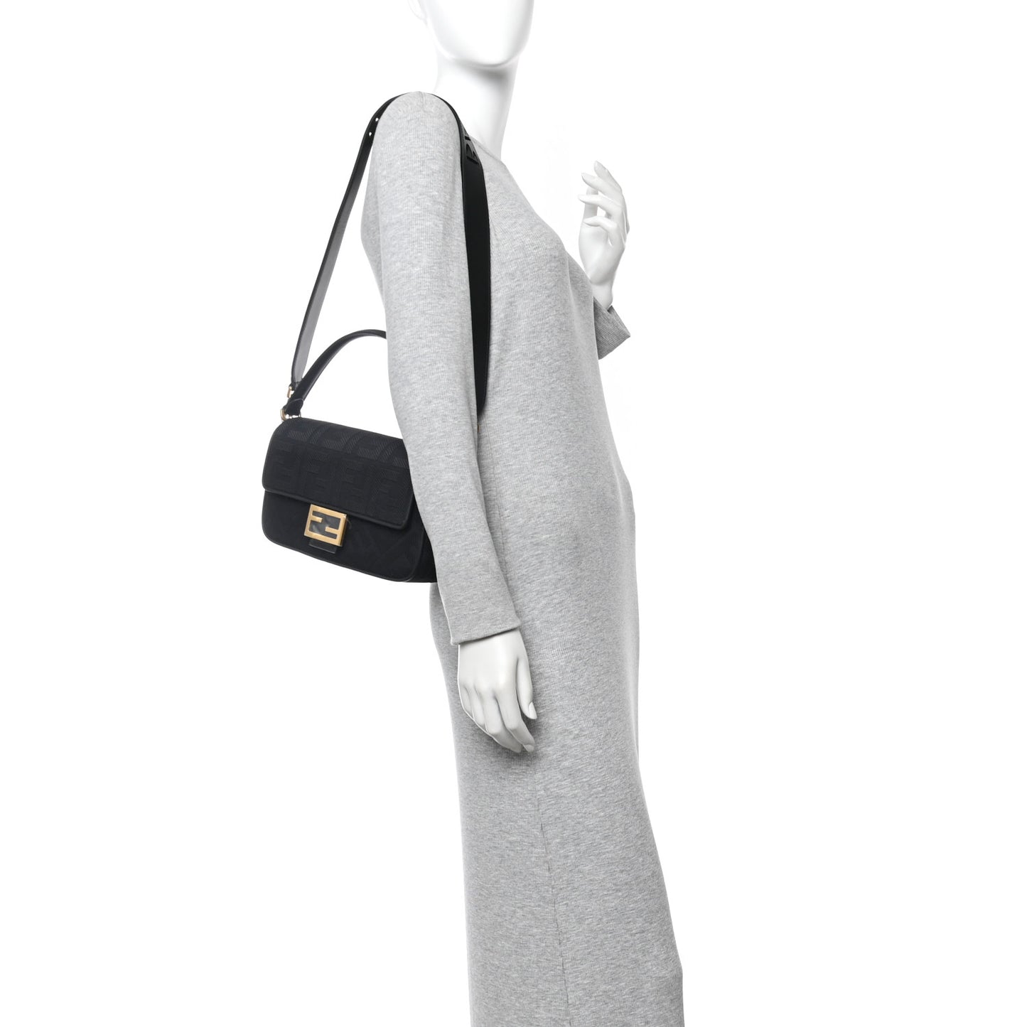 Canvas Vitello King Extra Strap FF Embroidered Baguette Black