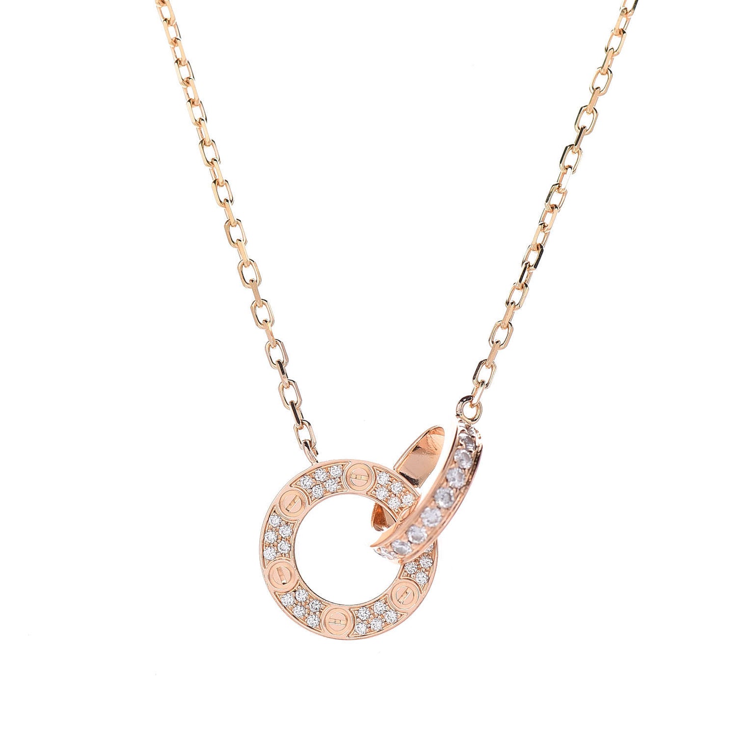 18K Pink Gold Diamond Interlocking LOVE Paved Necklace