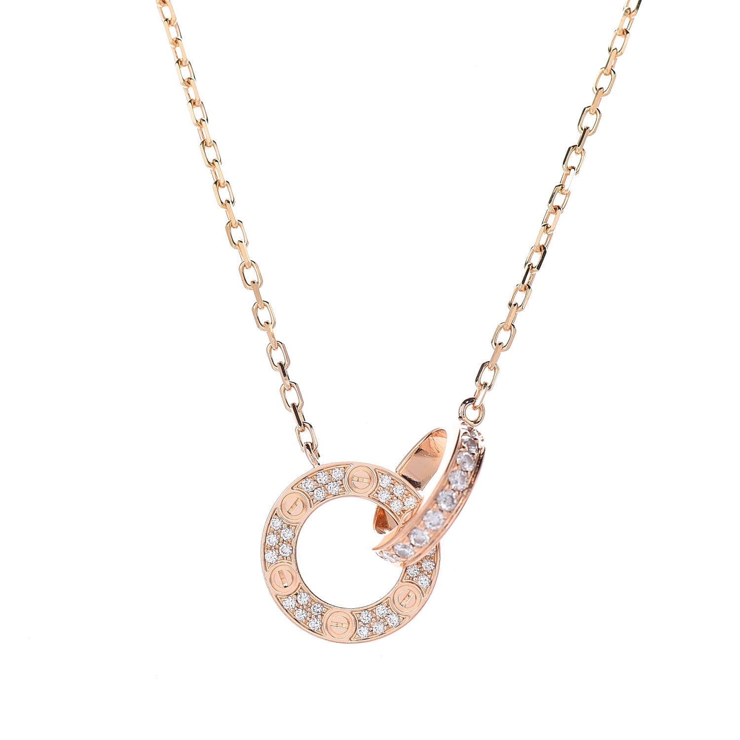 Cartier 18K Pink Gold Diamond Interlocking LOVE Paved Necklace 4 of 7
