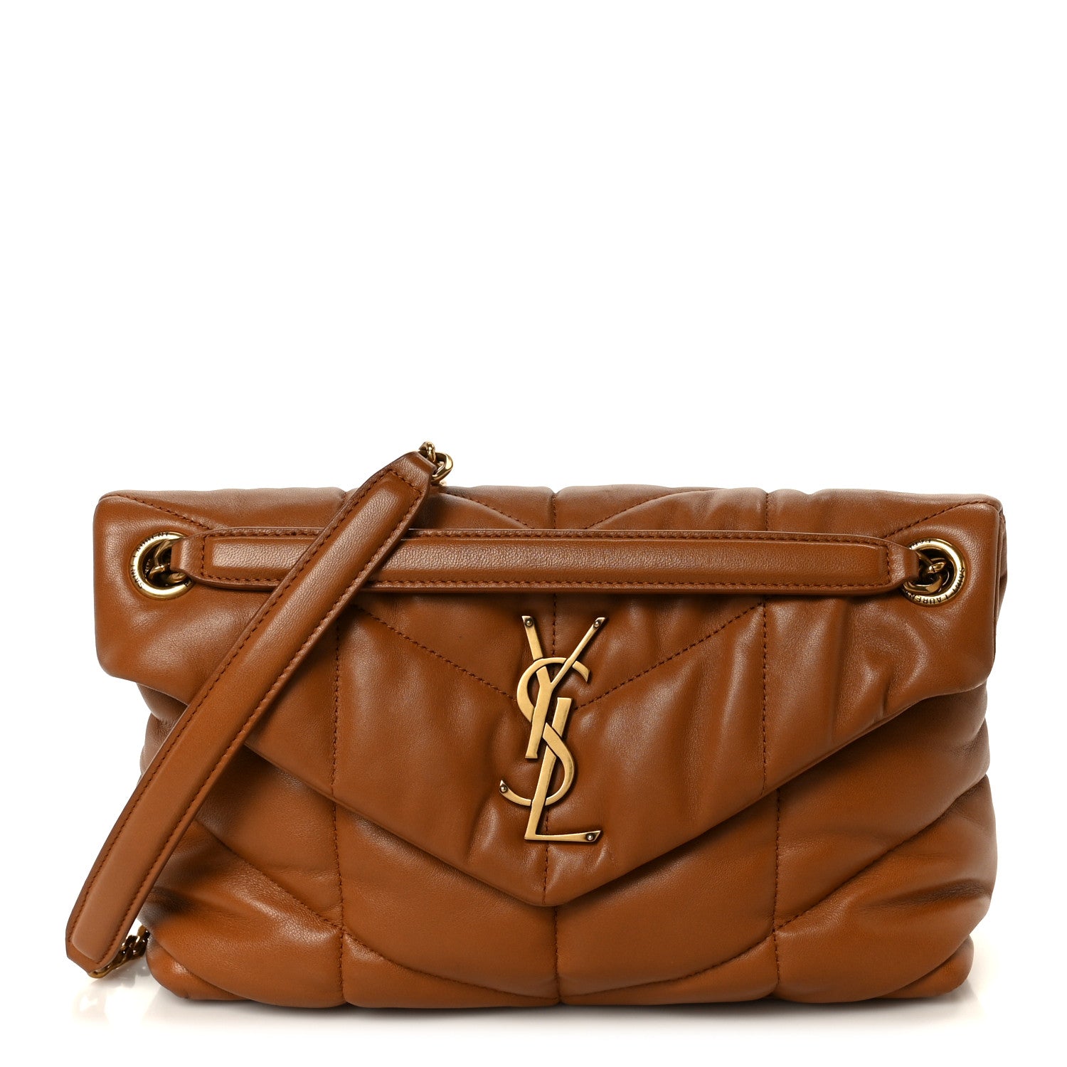Saint Laurent Lambskin Quilted Small Loulou Puffer Monogram Chain Satchel Dark Honey 1 of 11