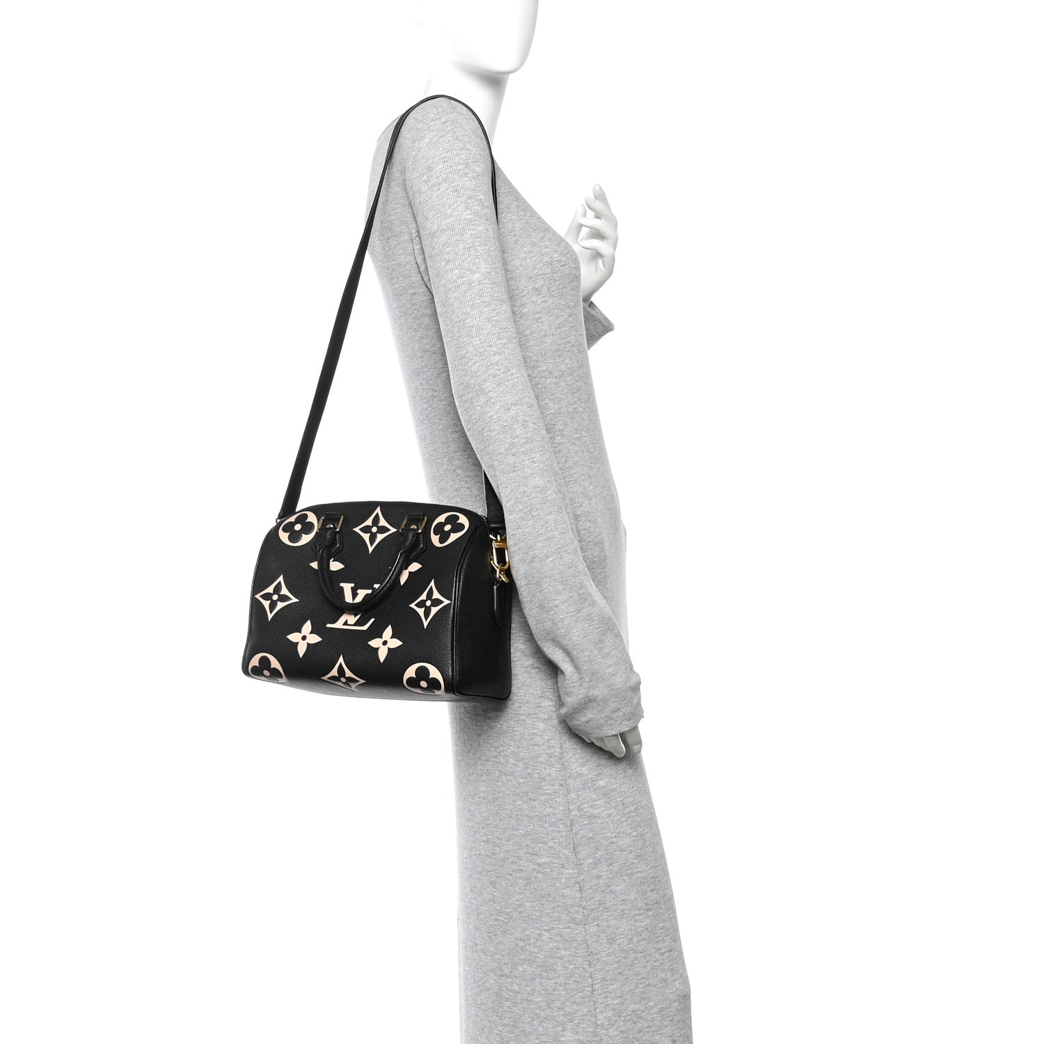 Louis Vuitton Empreinte Monogram Giant Speedy Bandouliere 25 Black Beige 2 of 10