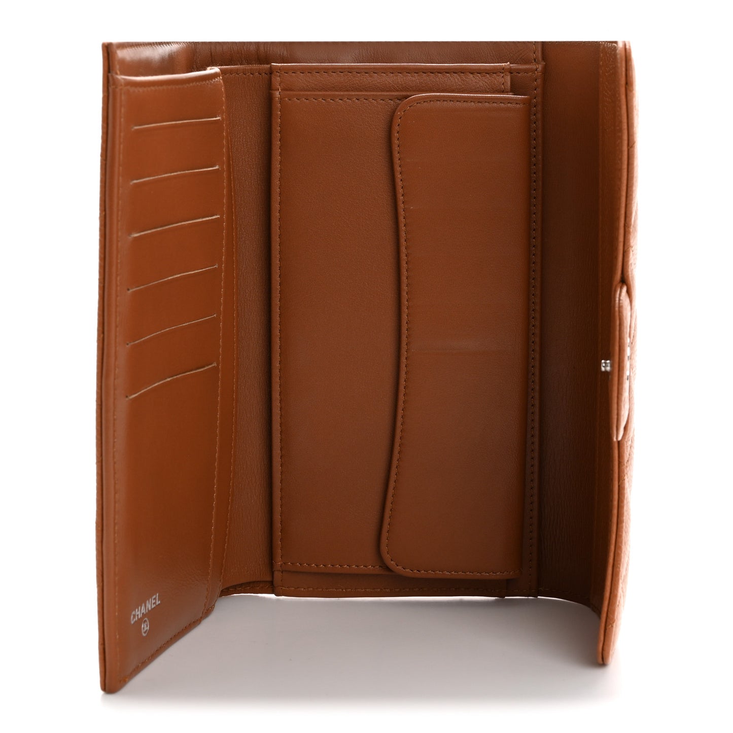 Caviar Quilted Large Flap Wallet Light Brown